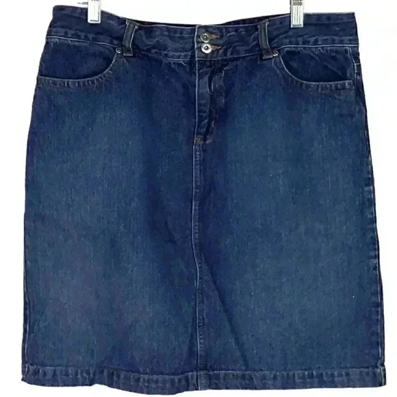 Liz Claiborne Women 14 Medium Wash Denim Skirt Blue Cotton No Slit Above Knee - Picture 1 of 6